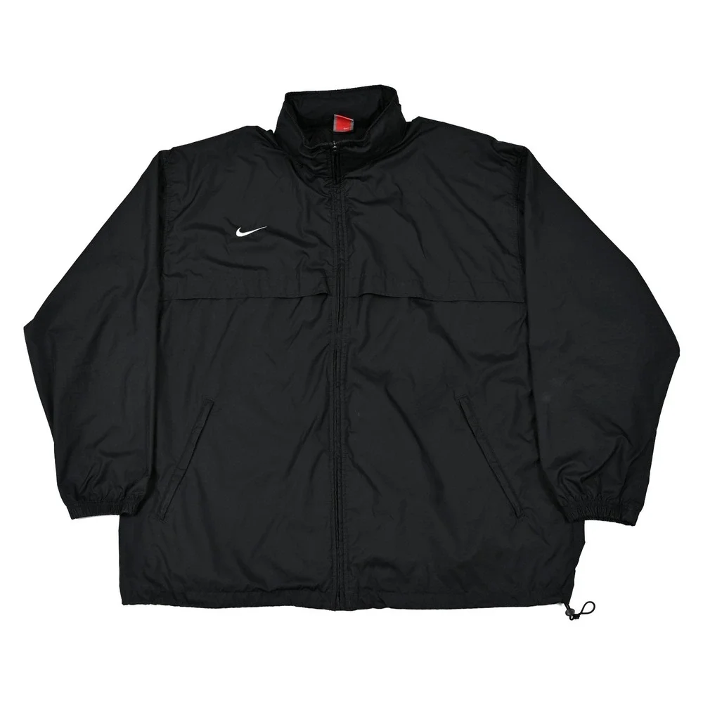 Nike Vintage Fit Storm Windbreaker Jacket Mens 2XL Black Hooded Full Zip Vented